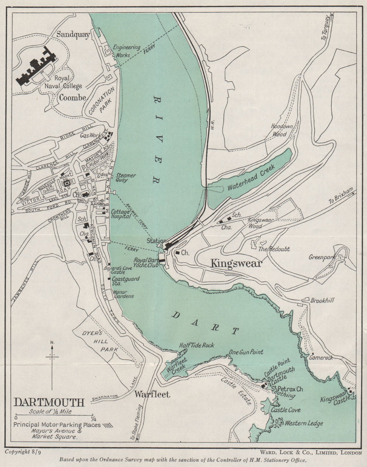 DARTMOUTH vintage town/city plan. Devon. WARD LOCK 1948 old vintage map chart